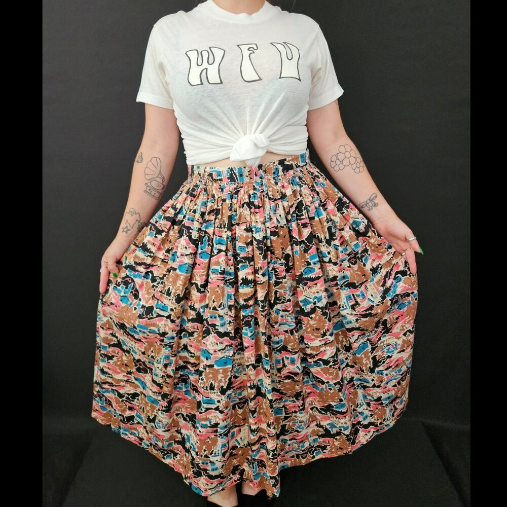 50s Novelty City Print Pleated Skirt